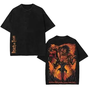 Eren Yeager - ATTACK ON TITAN - AOT Rare Ver 2 Unisex Oversize Anime Manga Washed Heavyweight Cotton T-shirt, Hoodie Wash Gift For Anime Fan, Anime Lover Hoodies Back Attack on Titan anime merchandise
