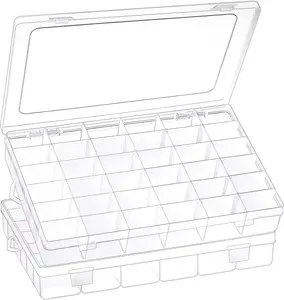 2 Pack 36 Grids Clear Plastic Organizer Box with Adjustable Dividers, Small Craft Organizers and Storage, Compartment Container for Bead, Nail