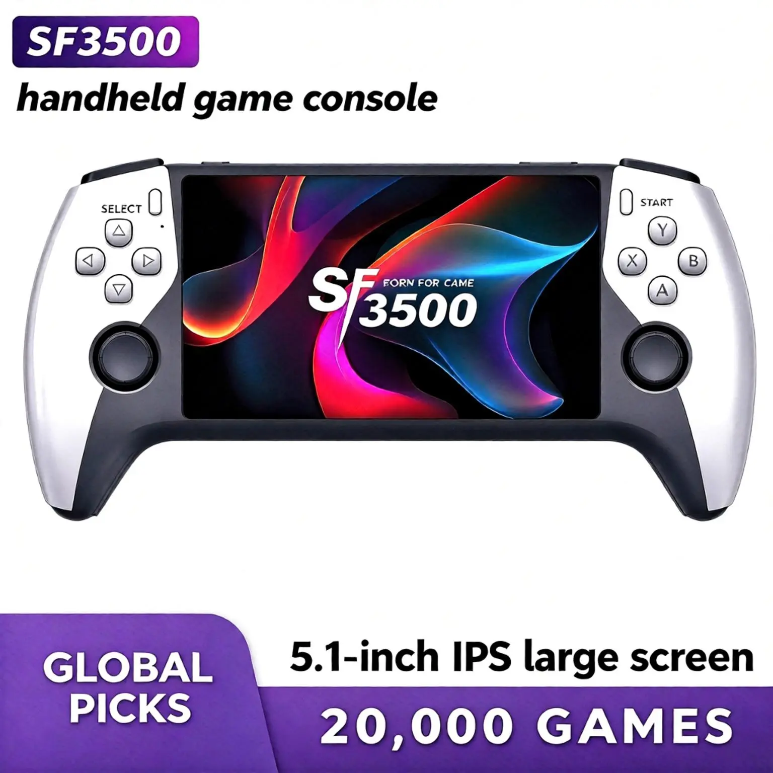 SF3500 Retro Portable Handheld Gaming Console, 5.1-in HD IPS Screen, TV Output, 14+ Emulators, Rechargeable Battery, Vintage Esports Trigger, Ideal Gift for Game Night