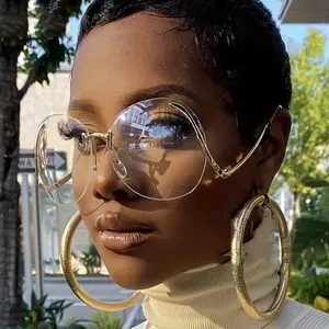 Summer Beach Party, Unisex Oversized Frameless Fashion Gradient Sunglasses Eyeglass Round monocle glasses Fades Cool Modern Styling