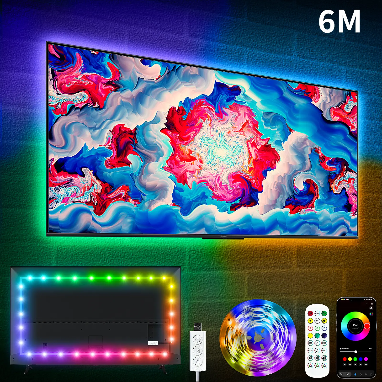 RGB LED Lights for TV, USB TV Backlight for 32-85 inch TVs,  Color Changing Sync with Music, Bluetooth App Controlled Led Lights for Bedroom Gaming Home Decor