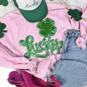 Sequin Green Lucky and Shamrock St. Patrick’s Day Festive Sweatshirt