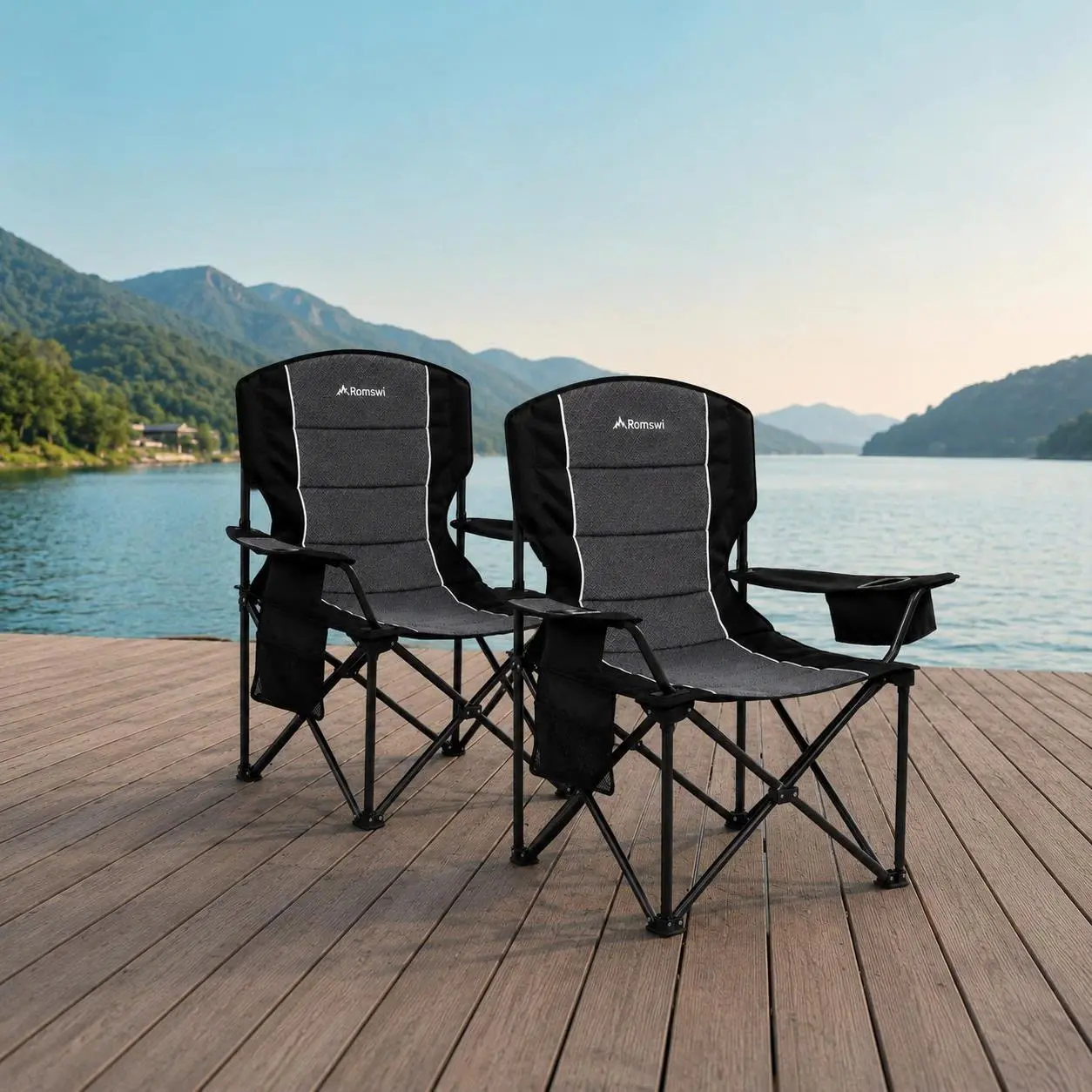 SUNSPIRE Oversized Camping Folding Chair 2-Pack, Heavy Duty Lightweight Portable Chair with Cup Holder Side Pocket for Outdoor Beach Sports Fishing