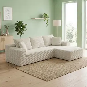 【2 Packages Shipping】Oversized Modular Cloud Couch 105'' L-Shaped Corduroy Sectional Sofa with Deep Seat, Upholstered Free Combination Floor Sofa for Living Room, No Assembly Required