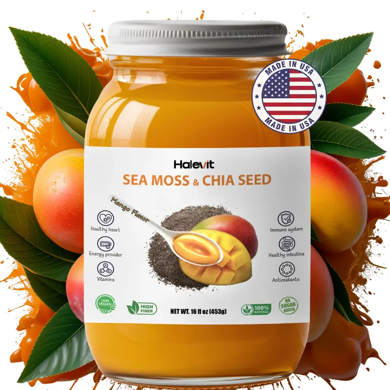 Halevit Mango Sea Moss - Organic, Nutrient-Dense Superfood for Immunity, Digestion & Thyroid Support - Vegan, Made in USA, 16 oz Jar - Gut Healthy Booster