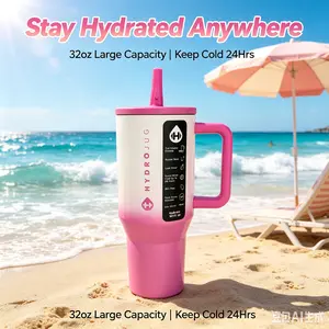 32oz Pink Ombre HydroJug BPA-Free Stainless Steel Vacuum Flask - Car Cup Holder-Friendly Travel Drinkware