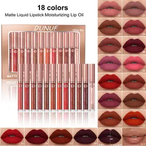 Dunuf 12Pcs Lipstick Set, Matte Velvet Waterproof & Sweatproof Lip Gloss, Long Lasting Color Rendering, Smooth Non-Drying & Non-Stick Cup Lip Oil, Multi-Color Versatile, Lip Makeup Gift Box For Beginners & Daily Use