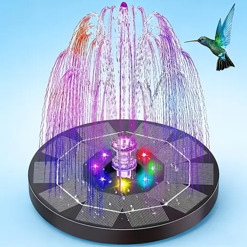 LED Solar Fountain Pump (3.5W/5.5W) with Built-In Battery, Detachable Elegant Design, Auto Sensing, Nighttime Lighting, Garden Accessories for Swimming Pools, Bird Ponds, Fish Tanks, 6 Patterned Nozzles