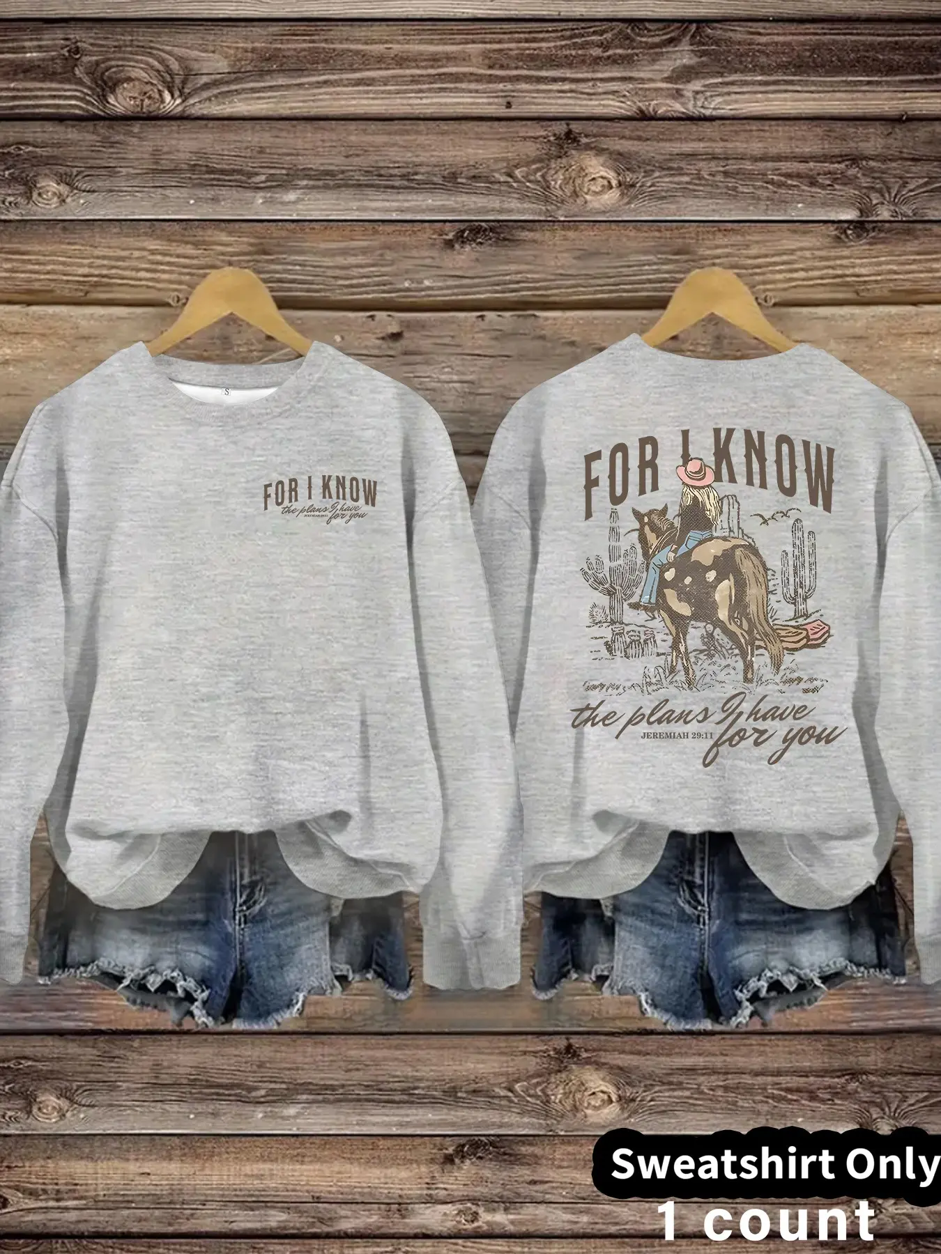 Women's Western Faith Print Casual Fitted Sweatshirt, Soft, Fall Winter Essential, Comfortable Material, Layering Top