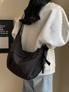 Large Capacity Solid Color Fashion Shoulder Bag, Multi-Pocket Zip Design Crossbody Bag, Commuter Student School Dumpling Bag, Casual Lightweight Bag