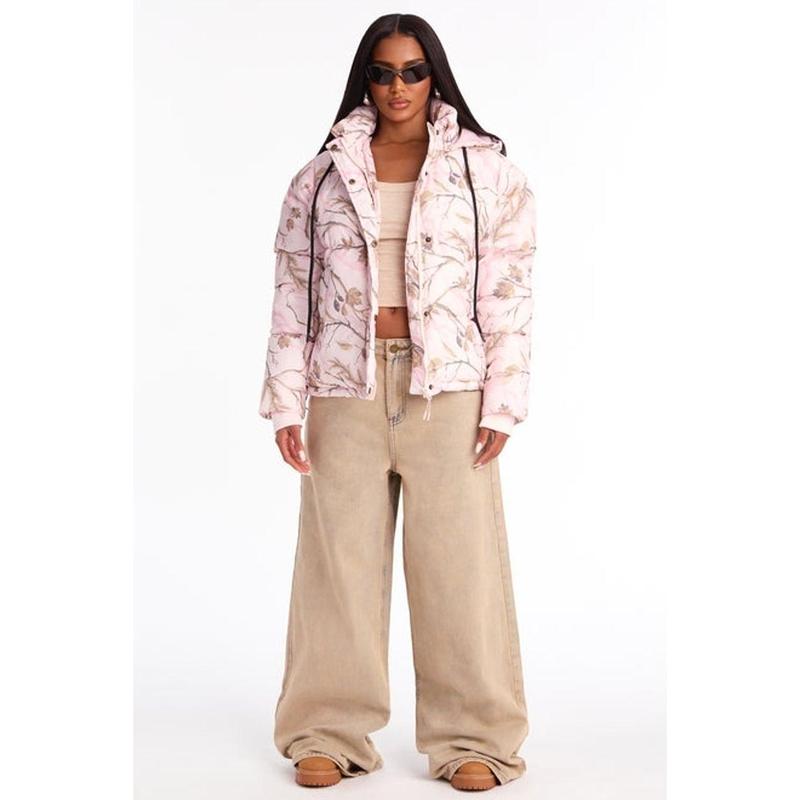 Ski Views Tree Camo Puffer Jacket - Pink/combo M