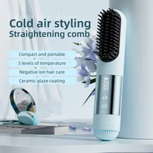 Wireless Portable Mini Straightening Comb, Macaron Color Options, Constant Temperature LED Display, USB Charging, Four Heat Settings