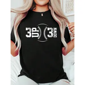 3 UP 3 Down Baseball Print T-Shirt Casual Crew Neck Short Sleeve Comfort Tee Top For Spring & Summer Women's Clothing