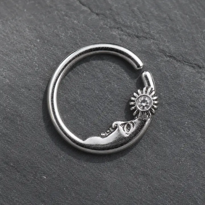 Sun Moon CZ Seamless Ring 16G Cartilage Earring Septum