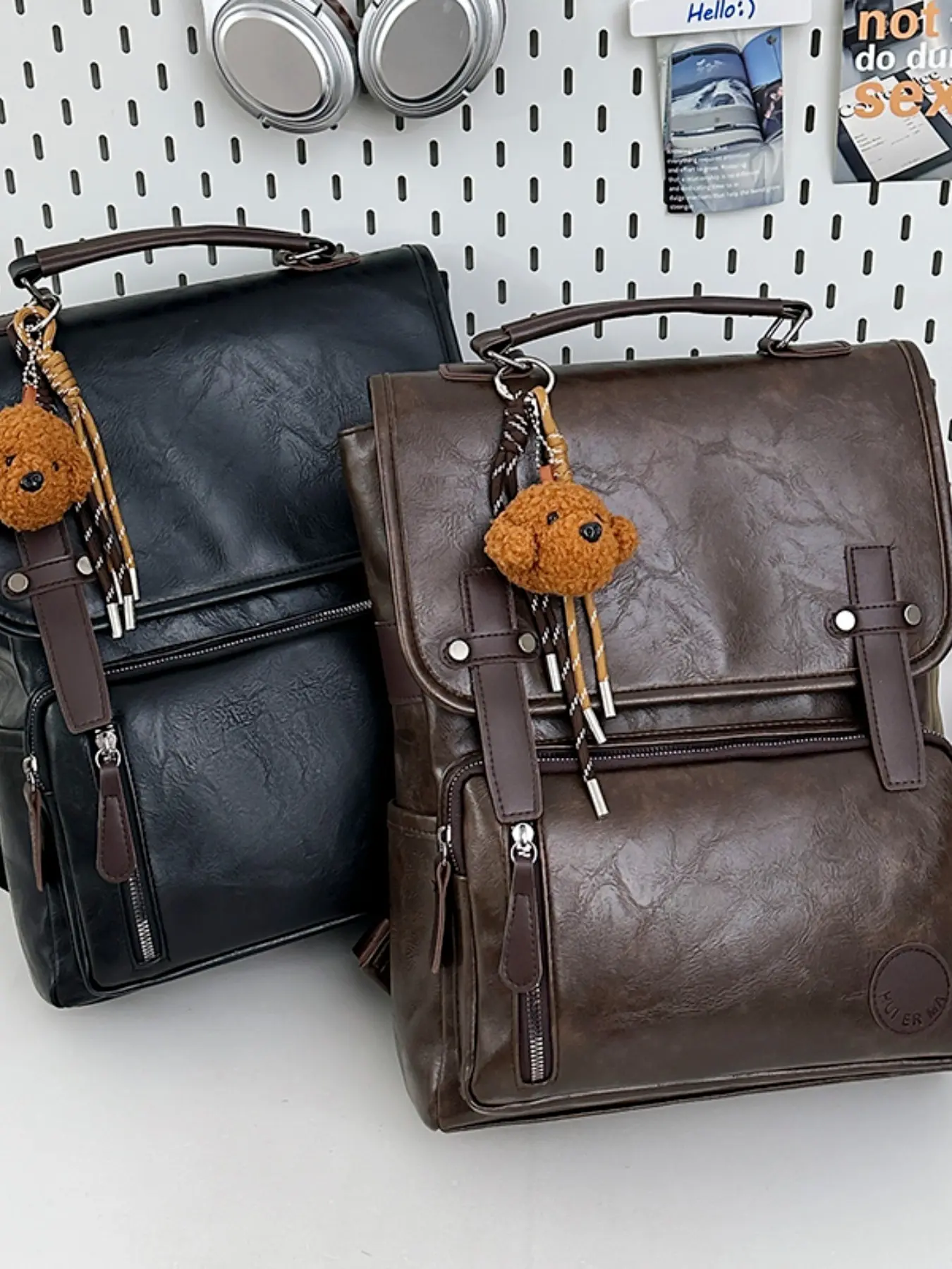 Vintage PU Flip-Top Backpack Handbag Shoulder Bag, Versatile Commuter School Daily Casual Daypack Backpacks Large Capacity Unisex Bag, Convertible Backpack Purse Backpack Bags
