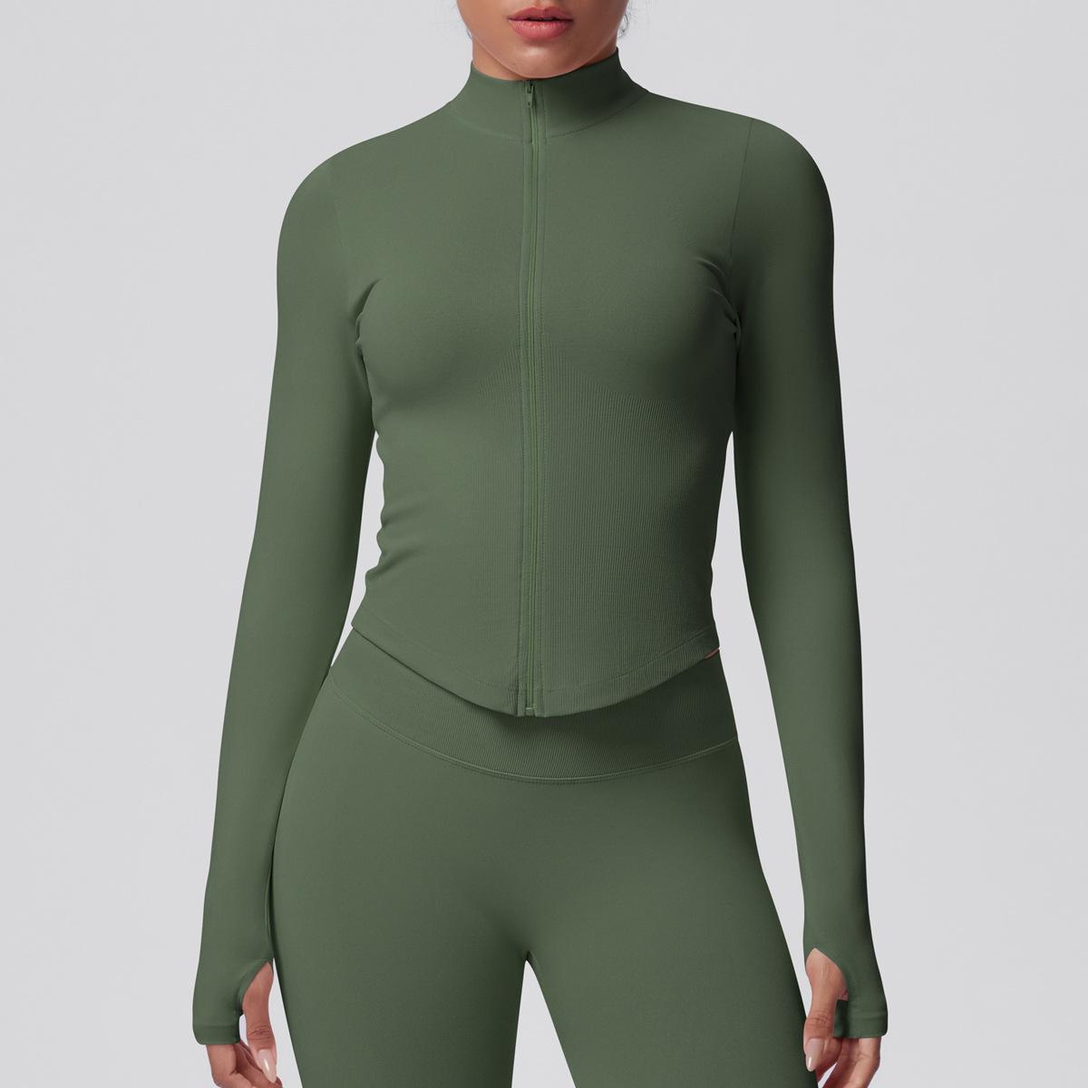 Women's Ribbed Cropped Yoga Jacket, Breathable Long Sleeve Zip-Up Compression Activewear with Thumb Holes for Gym & Running, Plus Size, Female, Large, Normal Type, Thumbhole Cuff, Tight, Slim-Fitting, Stretchable, Thumbholes, Slim Fit, Stretch Fabric