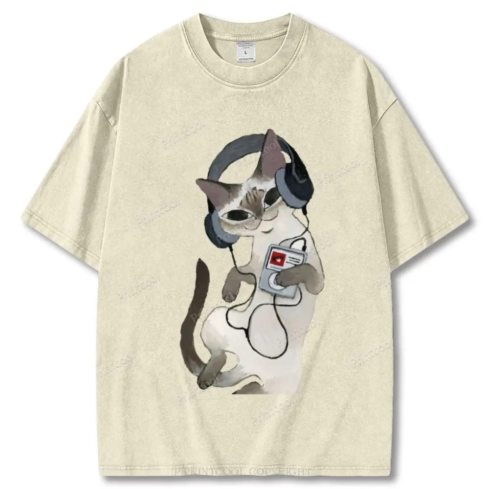 Siamese Cat's Music Moment Unisex Vintage Washed Tee, Graphic Tee, Unisex Fashion, Full Color, Full Size, For Men, For Women