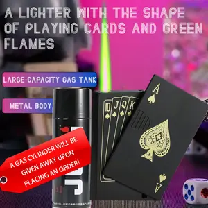 【With Bonus Gas Bottle】Ace of Spades – Jet Torch Lighter, Flame Poker Lighter, Cool Windproof Butane Refillable Lighter, Poker Pattern Design, Can be Used Indoors and Outdoors, Suitable for Camping, BBQ, Candles, Birthday Parties and Gift Giving.