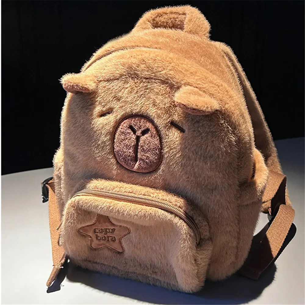 Plush Capybara Kids Backpack - Fluffy Cartoon Animal Design, Small Unisex Multifunctional Bag for Travel & Daily Use, Fluffy Backpack