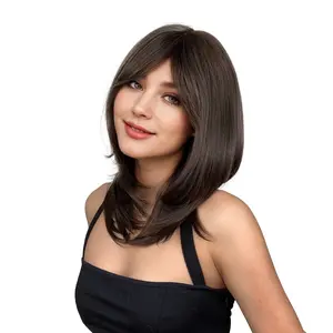 【Flash Sale】SummerVibes Natural Brown Wigs for Women Short Shoudler Layered Wigs with Bangs Heat Resistant Synthetic Fibre Wigs