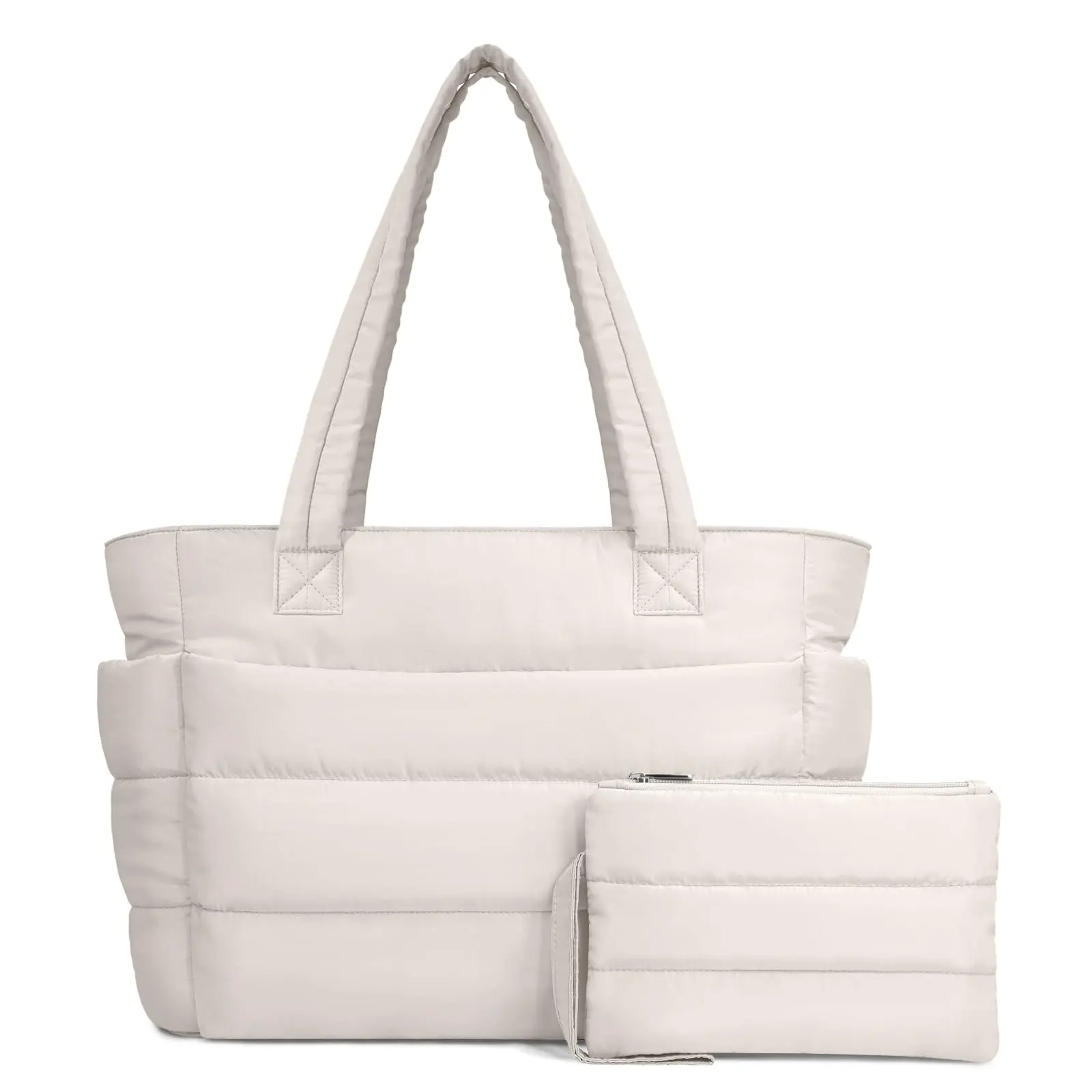 JOJOANS Lightweight Puffy Tote Bag for Women 17.7x9.8x6.3 20L Quilted Shoulder Bag with Compartments Zipper Closure Multi-Pocket Travel Gym Handbag