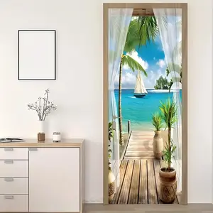 3D Seascape Pattern Door Sticker, 1 Set Self-adhesive Removable Wall Sticker, Waterproof Wall Sticker for Home Living Room Bedroom Decor