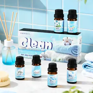 6pc/1set 10ML Clean Essential Oils, Fresh Cotton Linen Eucalyptus Mint, Multi-Use for Diffusers Soap Candles, Alcohol-Free Long-Lasting Scent