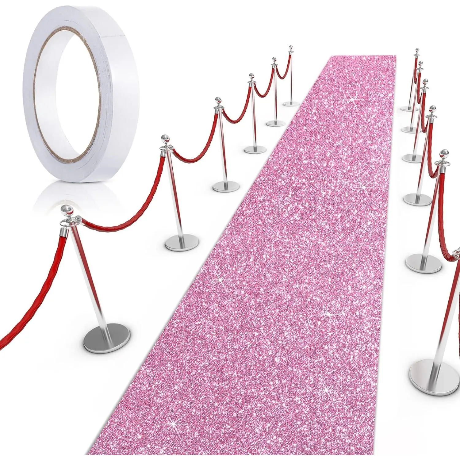 Carpet Runner Runway Rug 55 GSM Thickness with Carpet Tape for Prom Wedding Party Outdoor Indoor Hallway Rug(2.46 x 16.4 Feet,Glitter Pink)