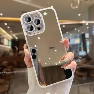 Mirror Phone Case for iPhone 15/16/14/13/12/11 Promax Plus with Lens Protector, Fashion Phone Protective Cover 2 in1Phone Accessories Casing
