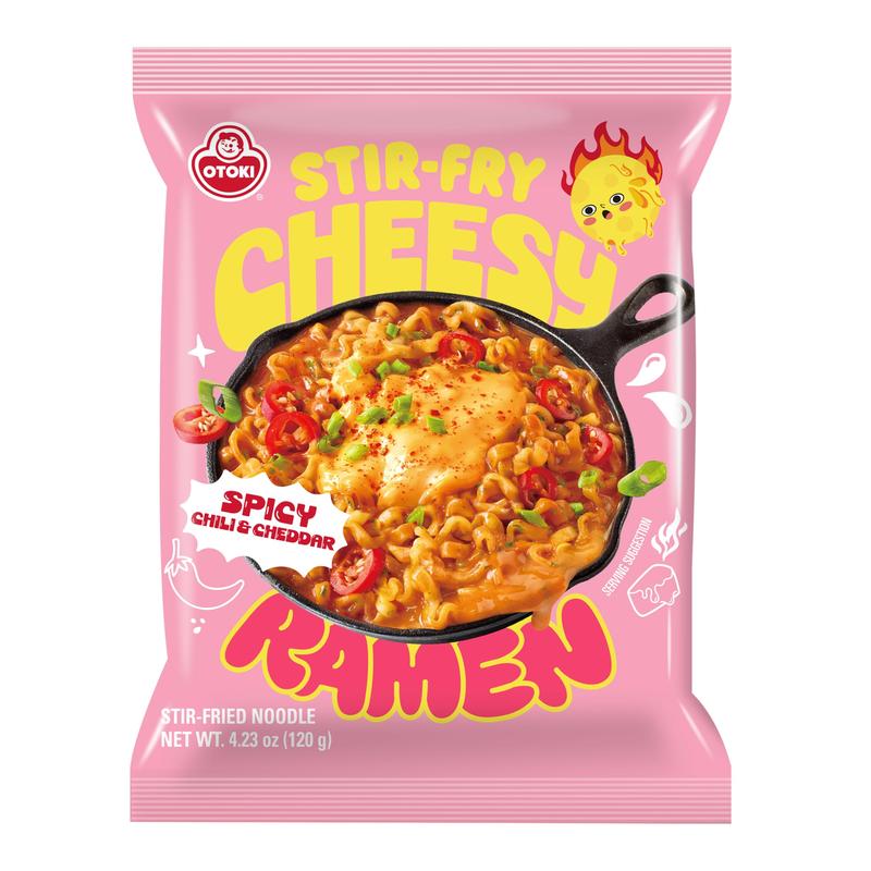 OTOKI Stir-Fry Cheesy Ramen – Spicy Chili & Cheddar Flavor | Bold, Cheesy & Spicy Stir-Fry Korean Instant Noodles (4 Pack, 15.66oz)