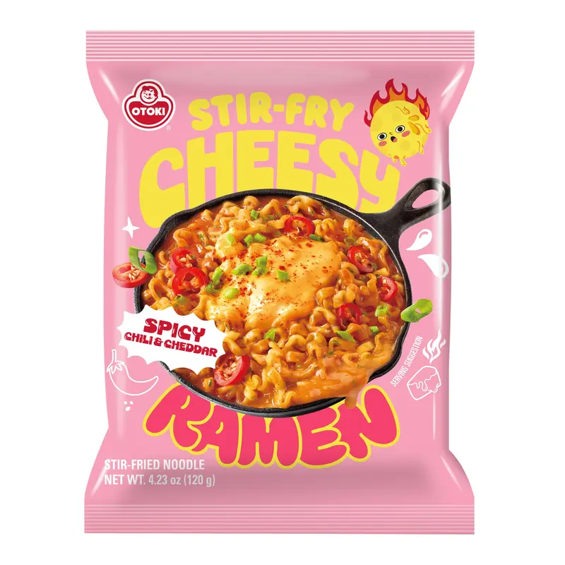 OTOKI Stir-Fry Cheesy Ramen – Spicy Chili & Cheddar Flavor | Bold, Cheesy & Spicy Stir-Fry Korean Instant Noodles (4 Pack, 15.66oz)