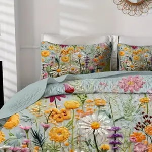 Cosmos Print 2/3-Piece Bedspread Set: Quilted Coverlet + Pillowcase(s), Lightweight, Easy-Care & Stylish