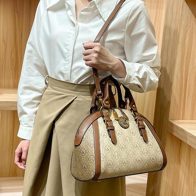 city Vintage Print Faux Leather Dome Satchel Equestrian Style Top Handle Purse versatile crossbody bag city