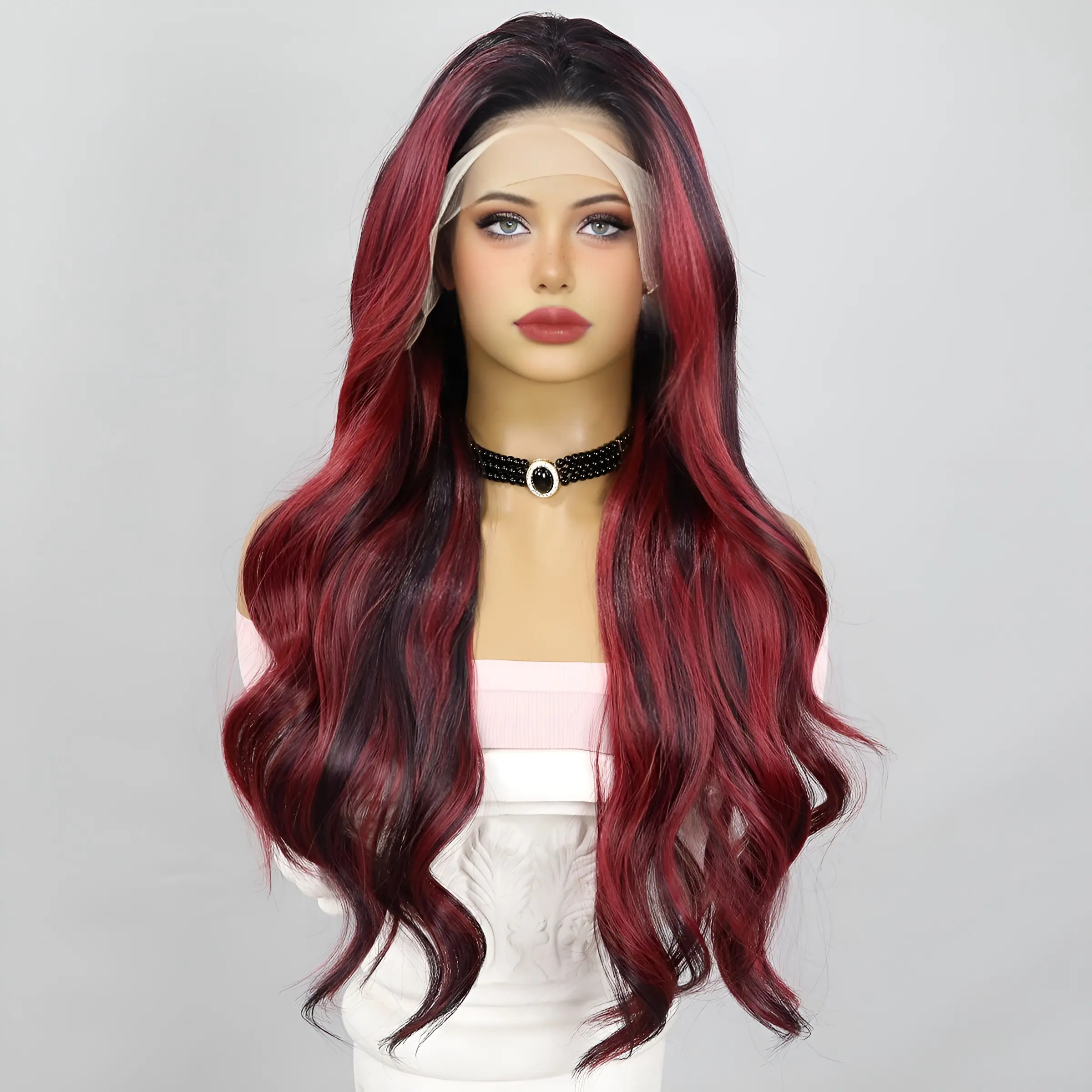 【Bonnie】 Long Deep Wave Wig - Red Highlight - 13x4 Lace Front - 26 Inch | SM9705 | Popinrow
