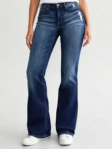 Women's High-Waisted Straight Stretch Jeans - Baggy Loose Fit, Casual Womenswear with Pockets