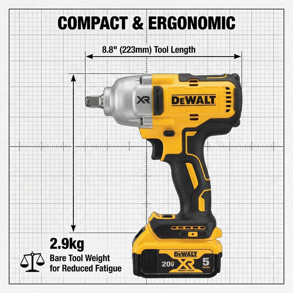 Dewalt DCF900NT 20V Brushless High-Torque Impact Wrench – 1898Nm Max Breakaway Torque for Heavy Truck & Equipment Repair – 1/2" Drive with TSTAK Case