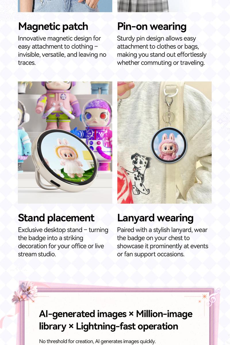 Digital Badge Photo Video GIF Display Screen Pins Pixel Touchscreen Lightweight 500mAh Long Battery Life Portable Multi-functional Two-dimensional Anime and Gaming Merchandise & Collectibles Gifts for Men Women,TikTokShopHolidayHaul