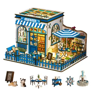 DIY Mini Book Corner Kit, 3D Wooden Puzzle House Model Set, Miniature Furniture, Desktop Decoration, Handmade Craft, Birthday Gift for Adults and Teens