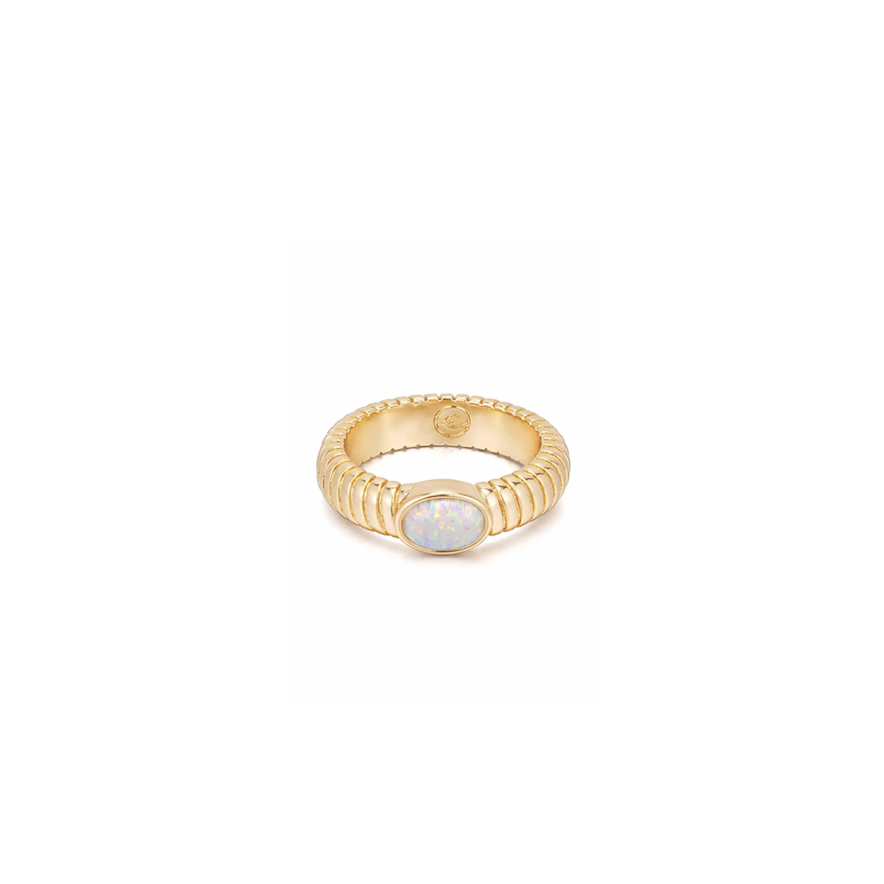 Ettika Opal Flex Ribbed Ring with Oval Stone, Elegant Design, Gold Finish