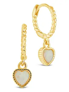 Meredith Braided Opal Heart Drop Hoop Earrings