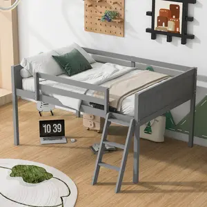 Dreamzon Full Size Wood Low Loft Bed with Ladder, ladder can be placed on the left or right, Gray (Old SKU:GX000366AAE)