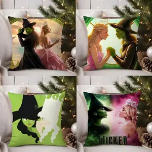 W-Wicked Part One Movie Cushion Cover Soft Short Plush Fabric Double-Sided Print Organic Breathable Sofa Pillow Case, Home Machine Washable in Warm Winter Perfect for Home Decor Warm Winter Home Child Gift