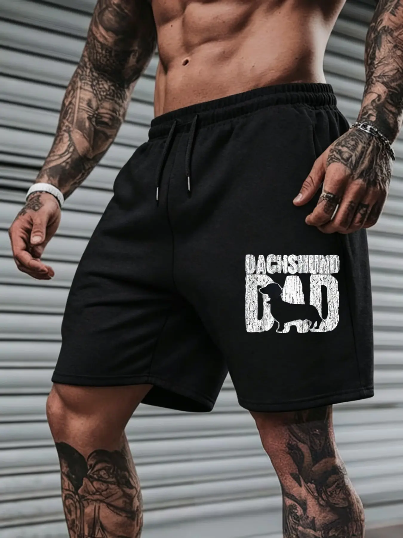 Men's Casual Dachshund Dad Graphic Stretch Tropical Fabric Menswear Shorts with Pocket - Summer Wear for Dog Lovers 0101, Polyester, Regular Fit