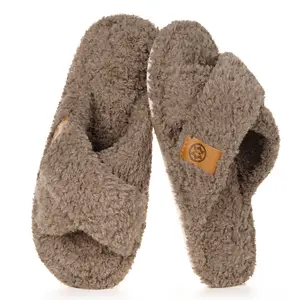 Women's Fuzzy Fur Classic Slide Slippers - Open Toe, Memory Foam Cross Band, Soft Cozy Footwear, Lightweight Non-Slip Indoor Slip-On House Shoes for Mom, Bridesmaid Gifts