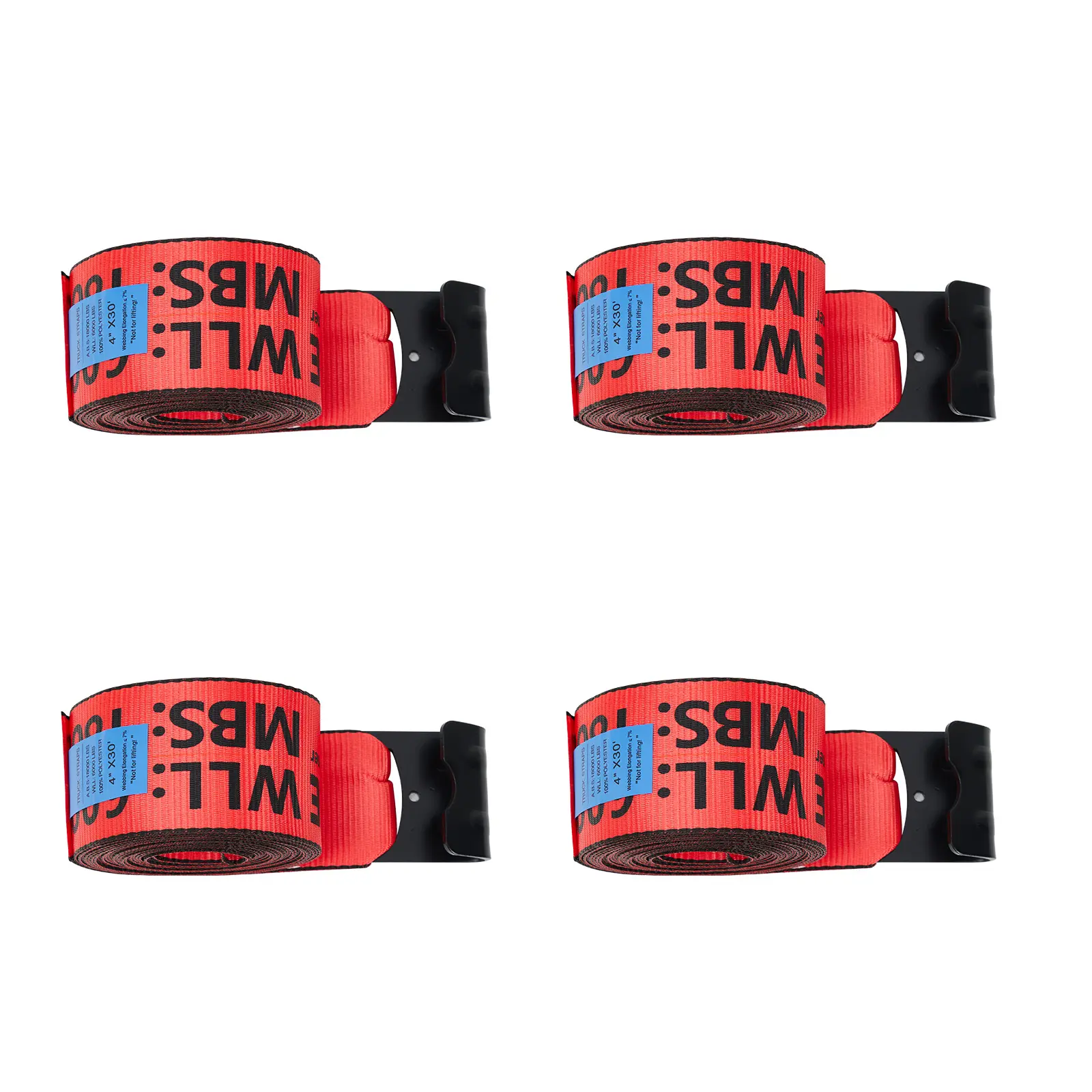 Garvee Heavy Duty 4" x 30' Winch Straps with Flat Hooks – 6,000 lbs WLL, 18,000 lbs Break Strength – Flatbed Tie Down Straps for Trucks, Trailers, Towing, Cargo Securement, Tree Saver – 4 Pack