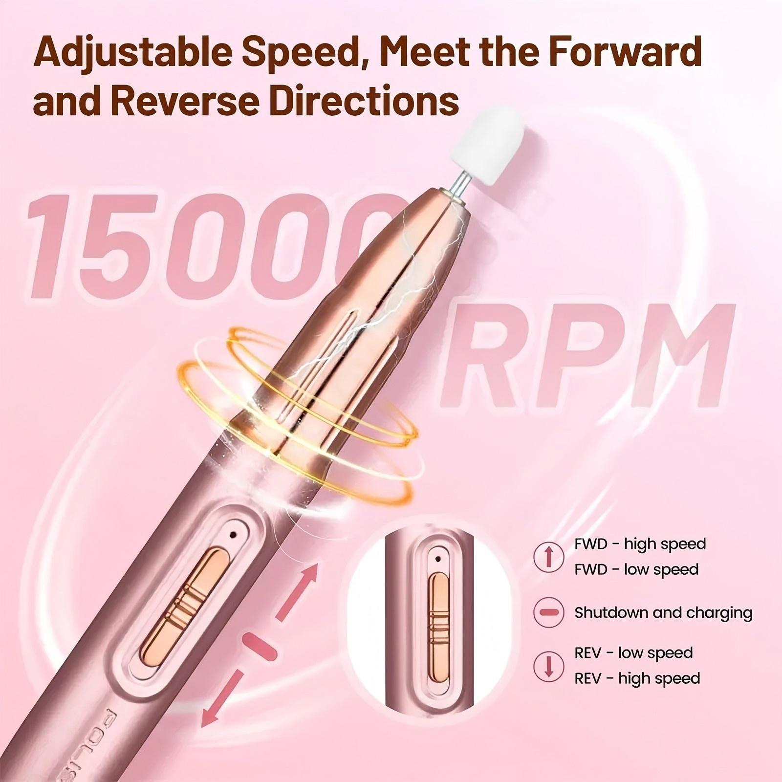 Professional Portable Electric Nail Drill Kit, 1 Set Nail Art Drill with Drill Heads, Professional Nail Drill Machine Efile Manicure Pedicure Tools with Nail Drill Bits for Home & Salon, Nail Tech Supplies