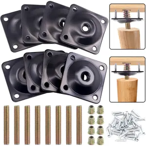 8 Sets M8 Furniture Leg Mounting Plates, 5/16" Heavy Duty Flat and Angled Leg Attachment Plates Kit with T-Plate Hanger Bolts Screws for Strengthen Sofas Couches Seat