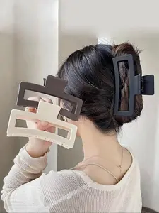 Simple Frosted Hollow out Non-slip Plain Large Hair Claw Clips, Daily Makeup Face Wash Hair Accessories for Women Girls