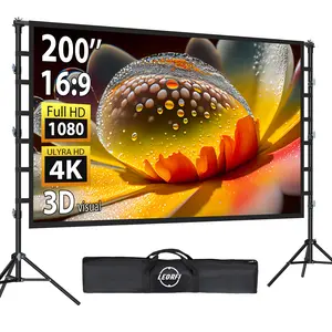 200 Inch Projector Screen with Stand: LEORFI 16ft Portable Large Projection Screen and Stand Outdoor - Front/Rear Movie Screen Indoor 16:9 4K HD - Wrinkle-Free & Carry Bag for Backyard Cinema