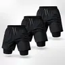 [Solid Color] 1/2/3 Pcs 1/2/3 Pack 80s 90s Double-Layer Sports Shorts Graphic Shorts Black Camo Streetwear Shorts Men Outfits Men Vacation Outfits Shorts